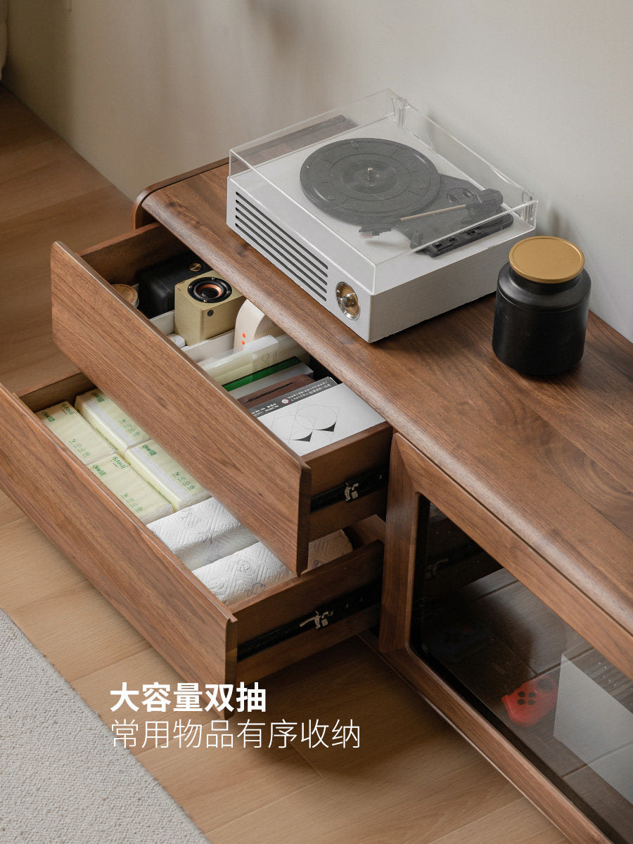 实木电视柜黑胡桃木高款靠墙储物地柜客厅落地电视机柜
